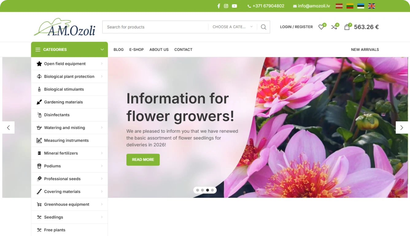 How AM Ozoli Built a Four-Language Baltic B2B + B2C WooCommerce Platform — desktop