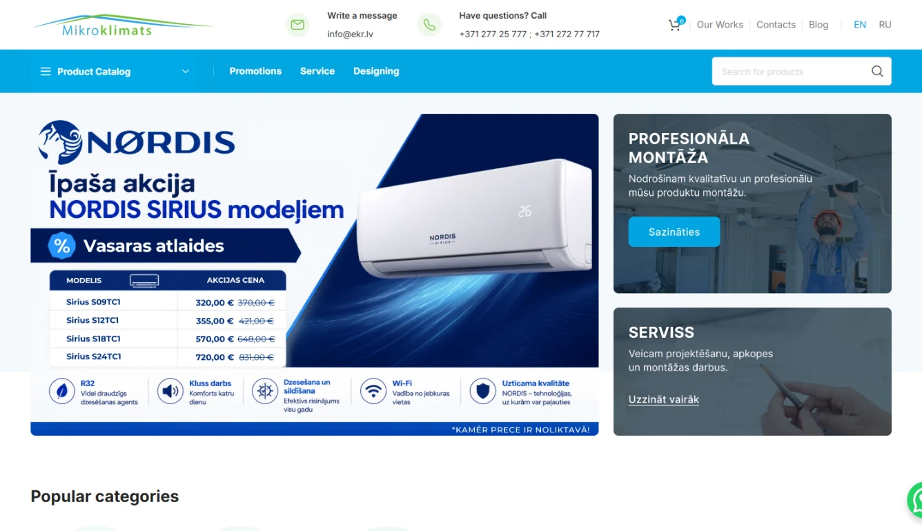 How Mikroklimats Rebuilt Its eCommerce Platform for Complex HVAC Product Discovery and Enquiries — desktop