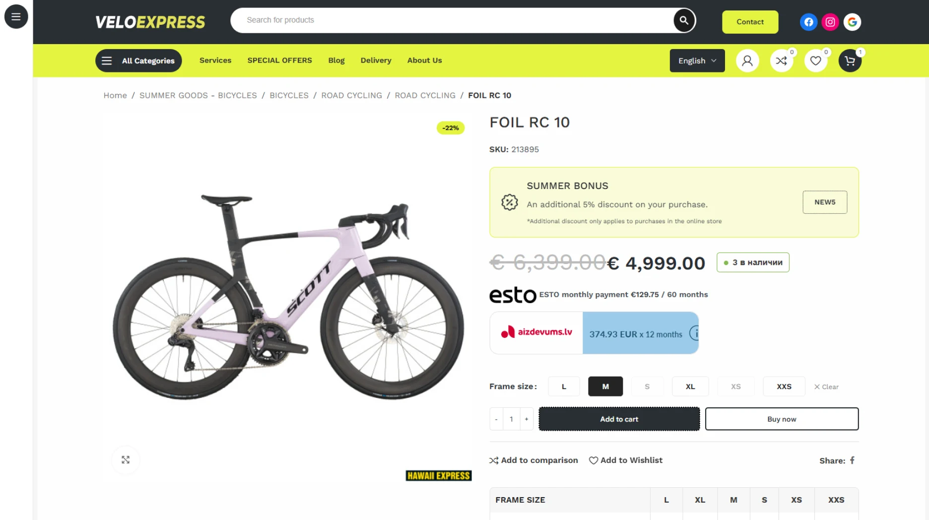 VeloExpress online store